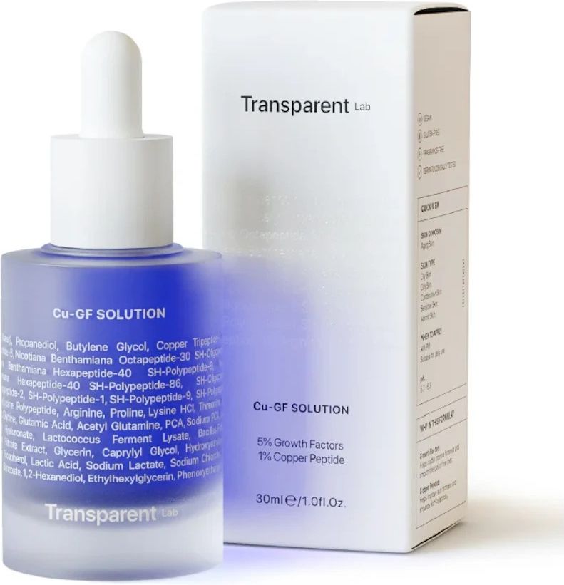 Serum do twarzy Transparent Lab Cu-Gf Solution Serum Przeciwstarzeniowe Z Peptydem Miedziowym I Czynnikami Wzrostu 30Ml