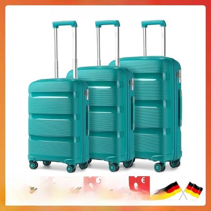 Kono 3-częściowy walizka podróżna ze 100% polipropylenu z 4 kółkami obrotowymi Walizka na kółkach z zamkiem TSA do bagażu podręcznego i podróży