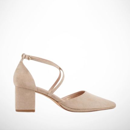 Eleganckie Beżowe Czółenka Damskie Na Słupku Z Eko Zamszu 2370B