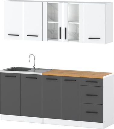 Hurtownia-Mebli Zestaw mebli kuchennych Rest 2.0m Modułowy Biały Szary Mat 5905610105563