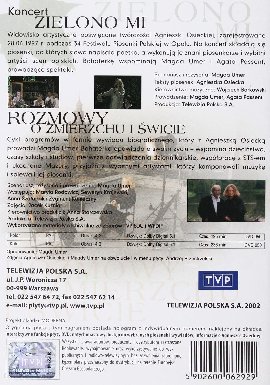 Agnieszka Osiecka - Zielono Mi + Rozmowy o zmierzchu i świcie (DVD)