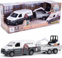 Zdjęcie Hipo Auto Metalowe Bus Z Przyczepą Koparką Białe Mechanizmem Pull-Back - Orneta