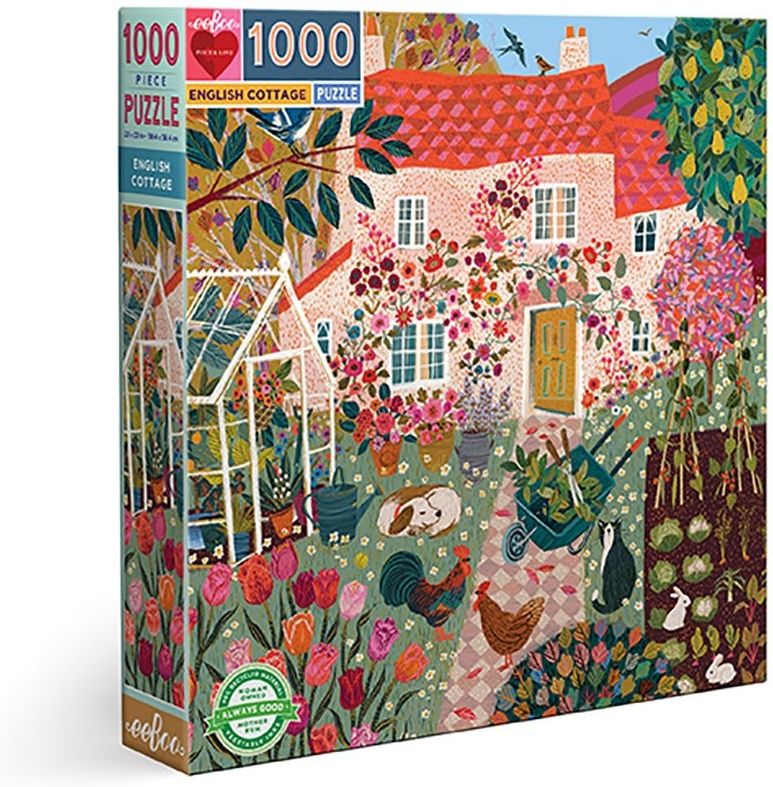 eeBoo English Christmas 1000 Pièces-Puzzle Adulte en Carton Recyclé-Cottage Anglais Animé par La Magie De Noël, PZTECC