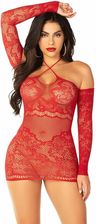 Zdjęcie leg avenue - off-shoulder long-sleeved mesh mini dress red - d-241996 - Mikołów