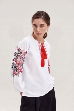 Koszula bluzka haftowana Słowiańska czerwony kwiat r.L (108 cm)