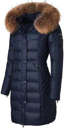 ROCKANDBLUE BEAM MIDNIGHT 90 cm - Damski puchowy płaszcz z kapturem o bardzo wąskim kroju