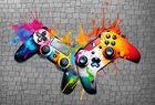 Deco-Wall Tapeta dla dzieci na wymiar Gaming Pady Graffiti Mur Cegła 3D Gracz wielokolorowa 100x100 cm F292