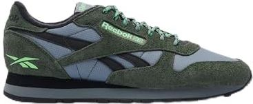 Reebok Unisex Classic Leather Sneaker, Dark Fog/Black/GRIT Green, 42 EU, Dark Fog Black Grit Green, 42 EU