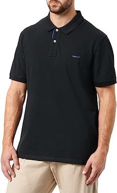 GANT Męska koszulka polo REG Contrast Pique SS Rugger, czarna, standardowa, czarny, XXS