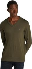 Tommy Hilfiger Męski sweter PIMA ORG CTN kaszmirowy dekolt w serek MW0MW28047, sweter, khaki, S, Khaki (zieleń wojskowa), S
