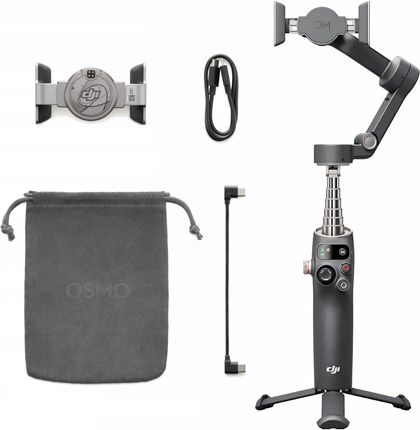 Gimbal DJI Osmo Mobile 8 Standard ze smartfonem w magnetycznej klamrze i wysuniętym wysięgnikiem