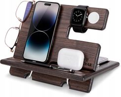 Teslyar Stacja Dokująca 3W1 Iphone Apple Watch Airpods Drewniana Organizer