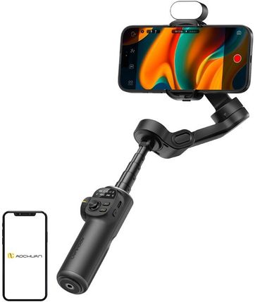 Czarny gimbal Aochuan X2 z modułem oświetlenia RGB i smartfonem w uchwycie