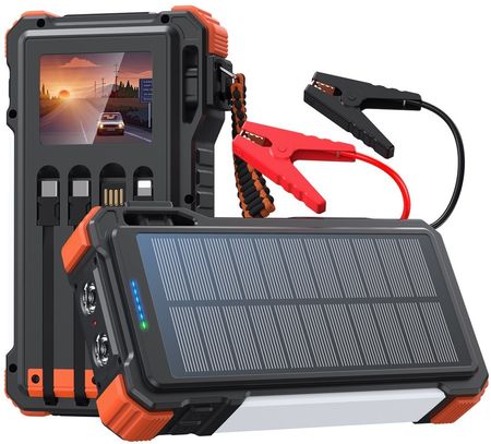 Powerbank solarny Extralink 12000 mAh z funkcją rozruchu silnika, przewodami z klemami i latarką