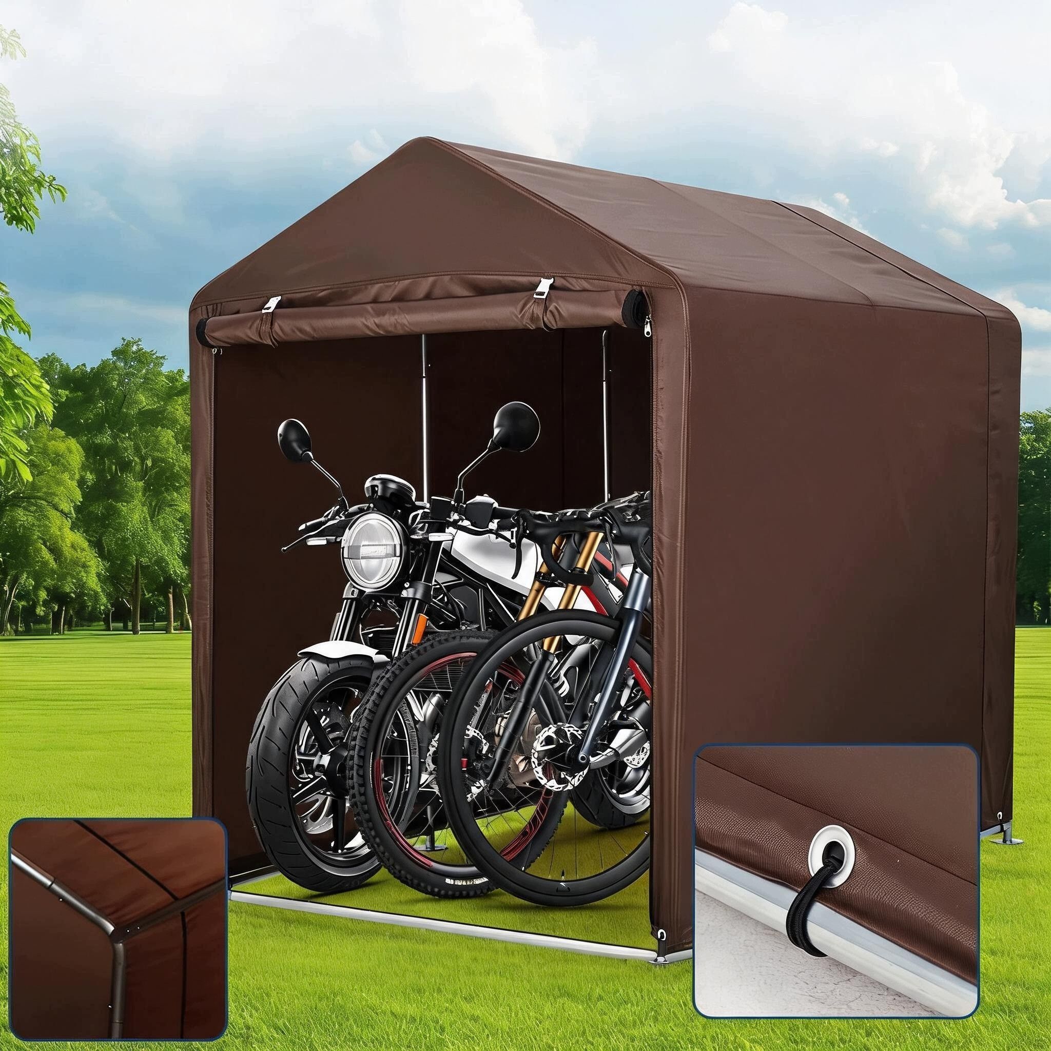 Wiata Na Rower 420D Wodoodporna Stal Ocynkowana Jasny Khaki 120X180X163 ...