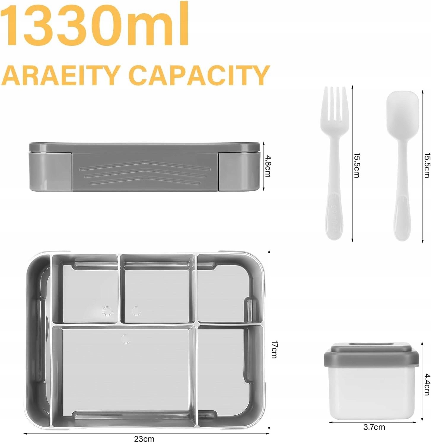 Bento Box 1330Ml 6 Przegródek Szczelne Bpa Dzieci Mikrofalówka Zmywarka ...