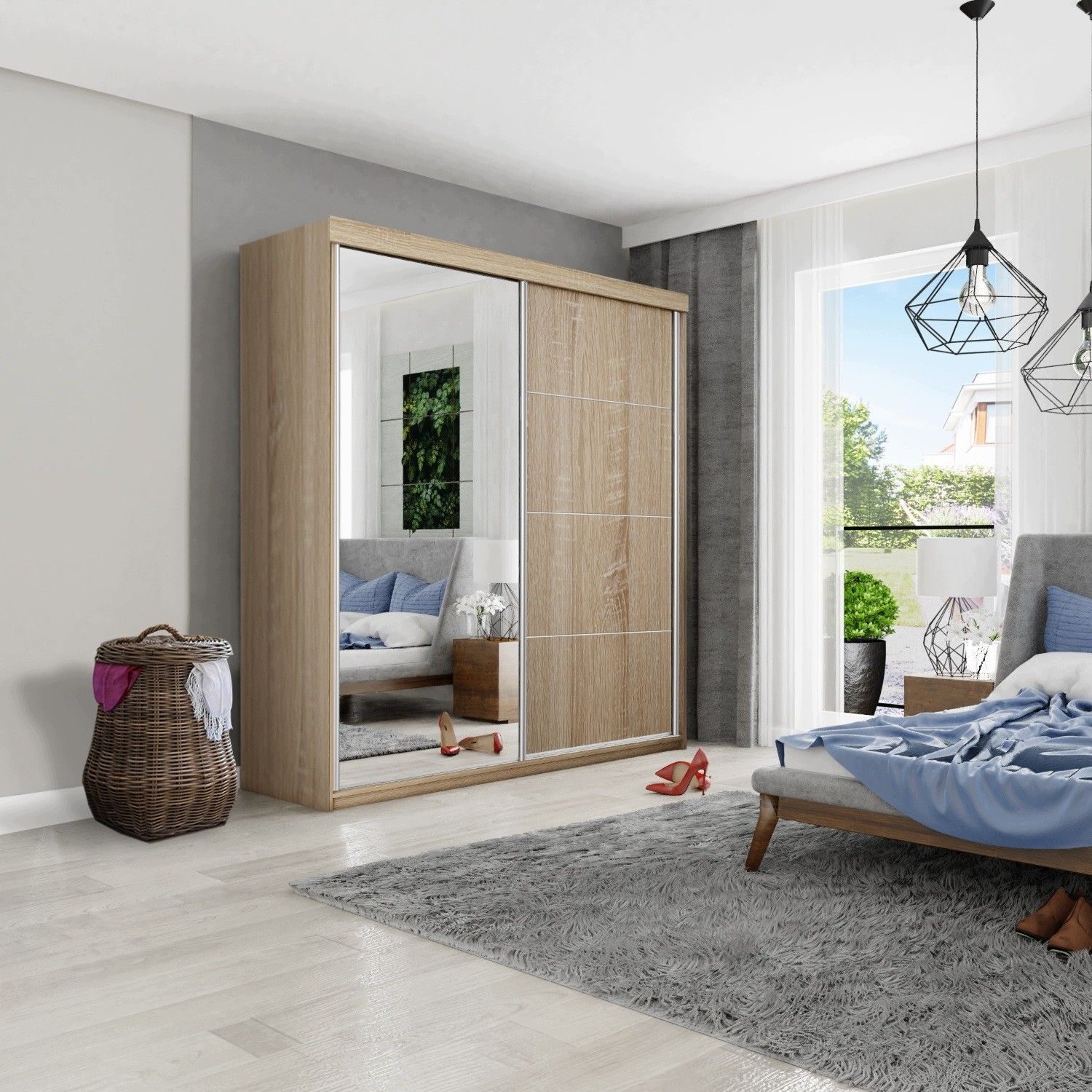 Kier Lettering Kier Furniture Szafa przesuwna TOP 200x200x62 cm dąb sonoma naturalne ...