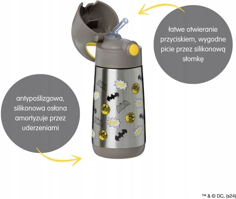 B.Box 350Ml Bidon Termiczny Ze Słomką Batman Szczelny Dla Dzieci Termos ...