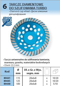 PROLINE TARCzA DIAMENTOWA DO SzLIFOWANIA TURBO śREDNICA 125mm 89445