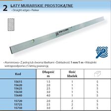 Zdjęcie PROLINE łATA MURARSKA PROSTOKĄTNA DłUGOść 1 .5 m 15615 - Radom