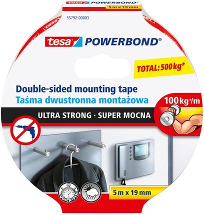 Tesa Taśma dwustronna montażowa Super Mocna Powerbond przezroczysty (55792)