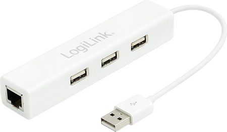 Logilink Konwerter USB - RJ45 z hubem USB 3 porty biały (UA0174)