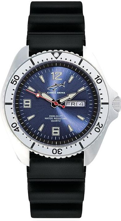Chris Benz CBO.B.KB.SW Orologio Uomo, Cassa 39 Mm In Acciaio, Quadrante Blu, Lunetta Girevole, Cinturino In Gomma Nera, 20 Bar - 3