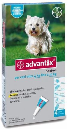 Bayer Krople do nakrapiania ADVANTIX dla psów o masie 4-10KG 4 pipety X 1.0 ML