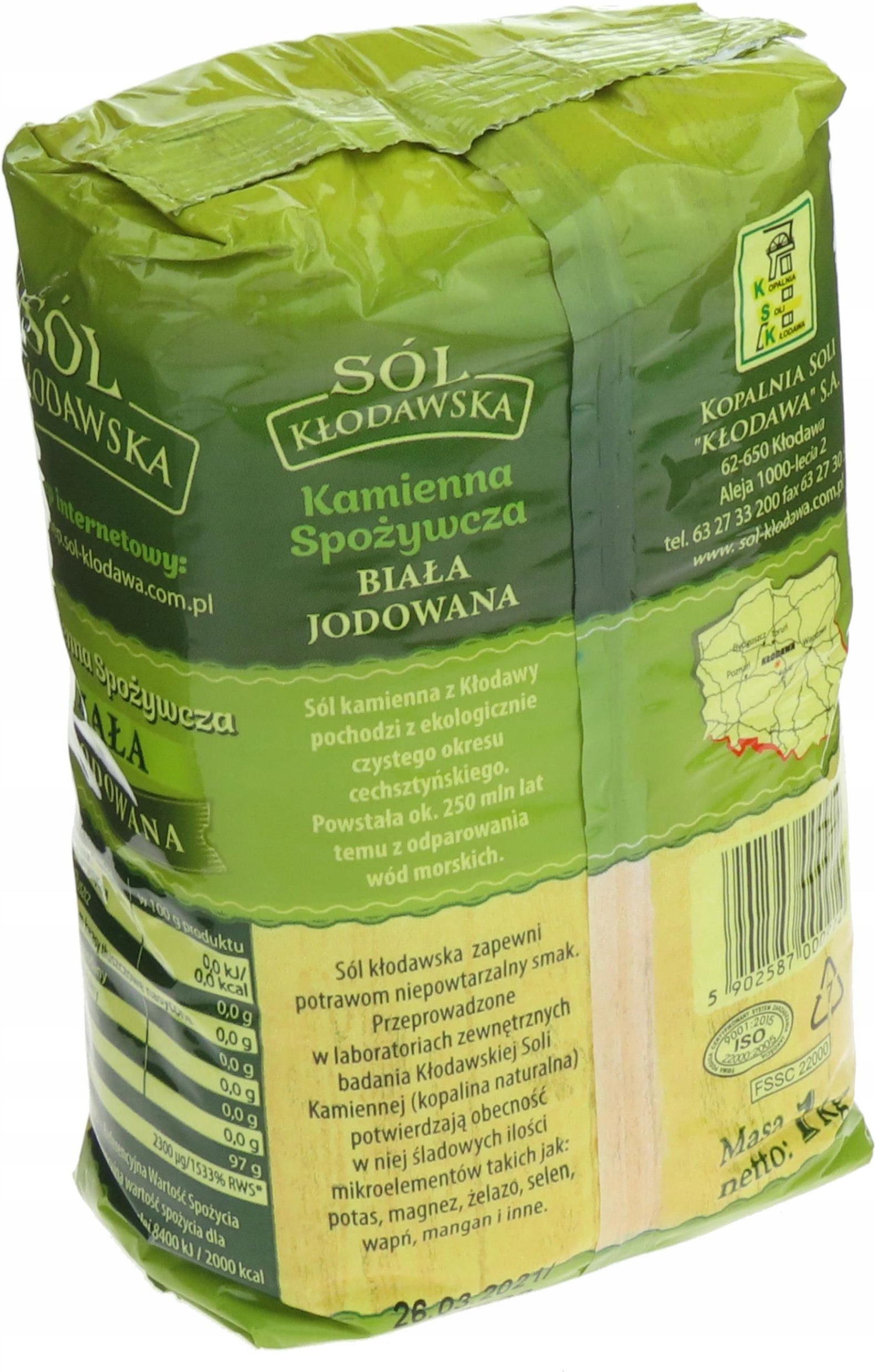 KŁODAWA Sól kamienna spożywcza jodowana 1kg