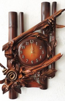 Art Deco Zegar Ścienny Na Prezent Bambus + Skóra B14-1