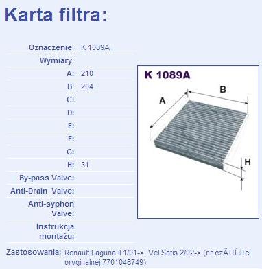 Filtron K 1089A z aktywnym węglem