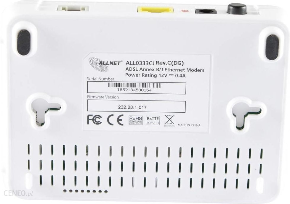 ALLNET ADSL/ADSL2, 24 MB/S, 1 X LAN RJ45, 1 X ADSL2 RJ11 38816003348 (ALL0333CJ Rev.B)