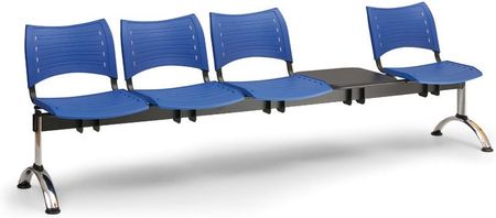 B2B Partner Plastikowe Ławki Visio, 4 Siedzenia + Stołek, Chromowane Nogi Niebieski