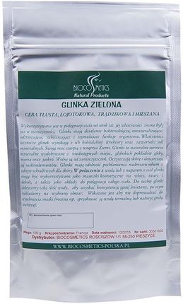 Biocosmetics Glinka zielona do cery tustej łojotokowej trądzikowej i mieszanej 100 g