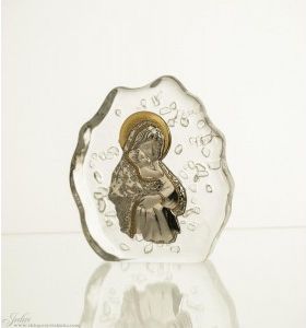 Skałka przycisk kryształowy z wizerunkiem Matki Boskiej z Dzieciątkiem 3947