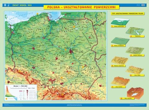 mapa uksztaltowania powierzchni polski Mapa ścienna Polska. Ukształtowanie powierzchni/Krajobrazy. Mapa 