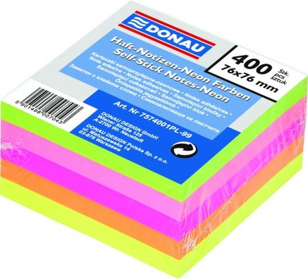 Donau Karteczki Samoprzylepne Kostka 400 Kartek 76X76Mm Mix Kolorów Neonowych (NS83)
