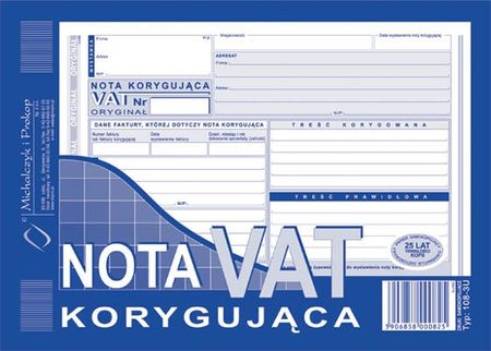 Michalczyk & Prokop Faktura Vat- Nota Korygująca A5 Oryginał + Kopia (108-3)