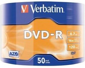 VERBATIM SPINDLE 50 DVD-R 4,7 GB 16X POWIERZCHNIA SREBRNA MATOWA (43788)