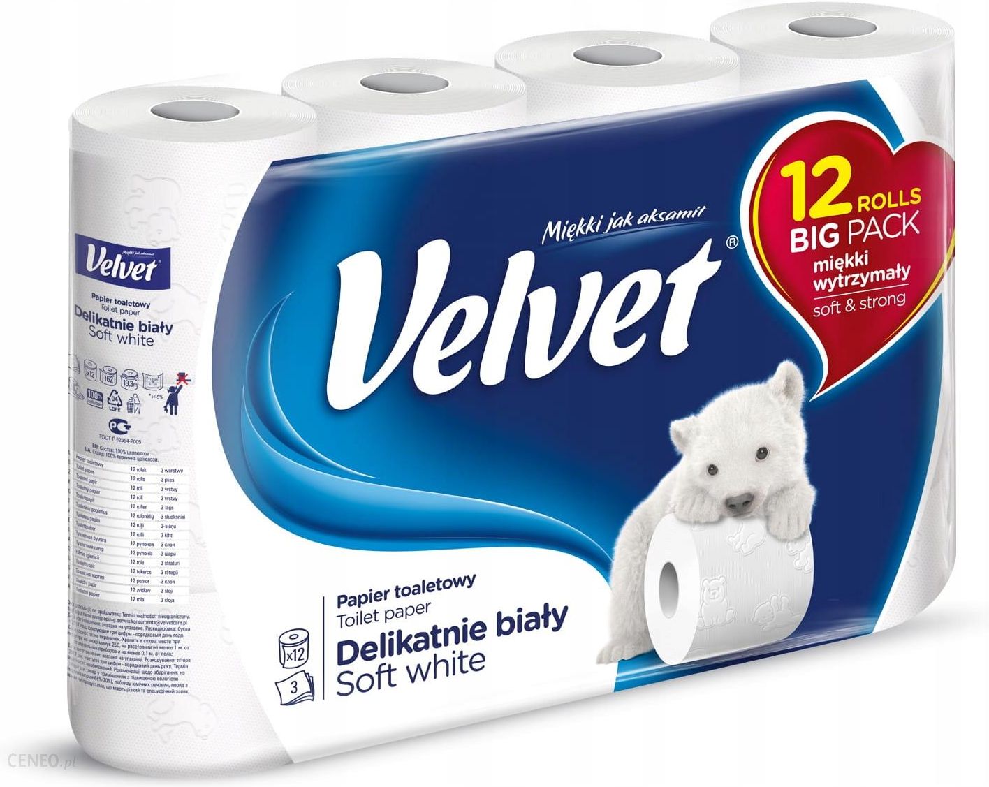 Velvet Papier toaletowy Delikatnie Biały 8 rolek