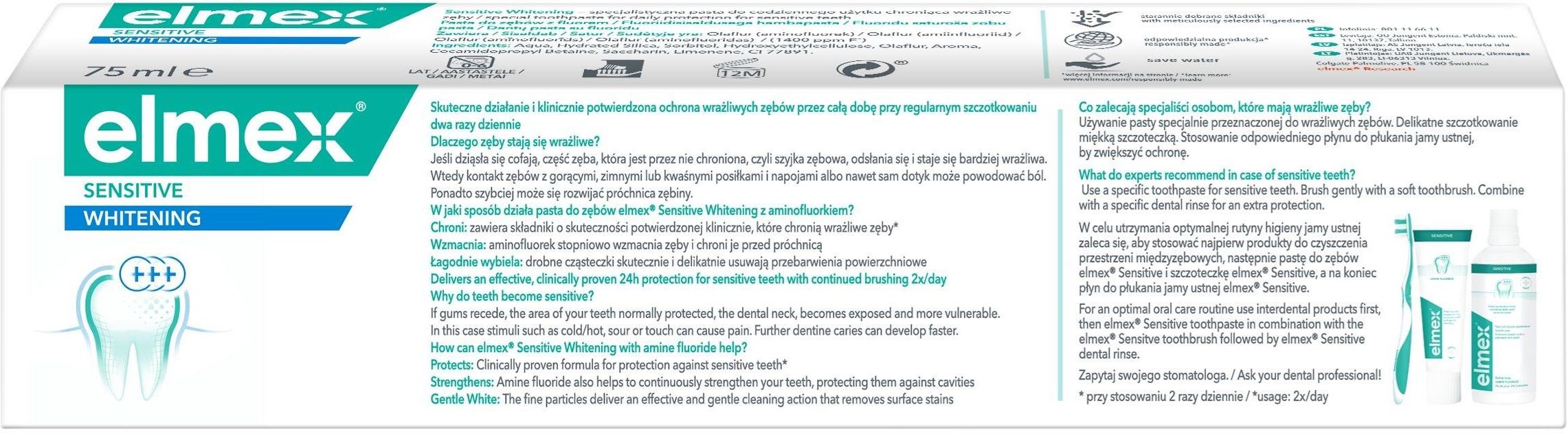 elmex Sensitive Whitening delikatnie wybielająca pasta do zębów na nadwrażliwość z aminofluorkiem 75 ml - zdjęcie 1 elmex Sensitive Whitening delikatnie wybielająca pasta do zębów na nadwrażliwość z aminofluorkiem 75 ml