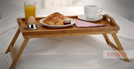 Excellent Houseware stolik śniadaniowy, bambusowa taca z nóżkami, 50x30 cm
