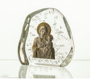Crystal Julia skałka, przycisk kryształowy z wizerunkiem Matki Boskiej Jasnogórskiej - 3132
