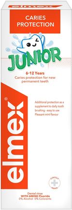 elmex Junior płyn do płukania jamy ustnej dla dzieci 6-12 lat przeciw próchnicy bez alkoholu 400 ml