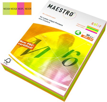 Igepa Maestro Papier Ksero Kolor Mix Neon A4/80G 200Arkuszy