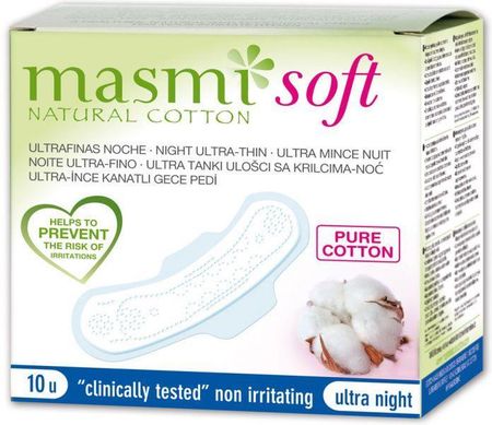 MASMI SOFT Ultracienkie bawełniane podpaski na noc ze skrzydełkami 10 sztuk