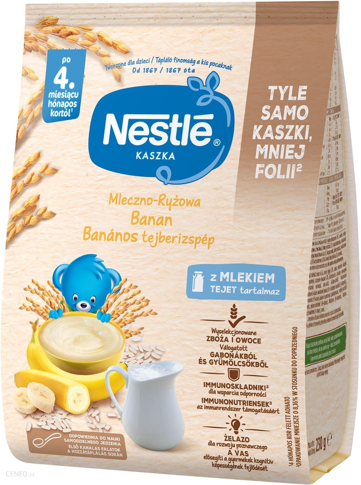 Nestle Kaszka Mleczno-Ryżowa Banan dla niemowląt po 4 Miesiącu 230g - zdjęcie 1