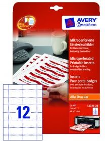 Avery Zweckform Identyfikatory Z Mikroperforacją; A4, 20 Ark./Op., 40 X 75 Mm, Białe, 240Szt., Mikroperforowane