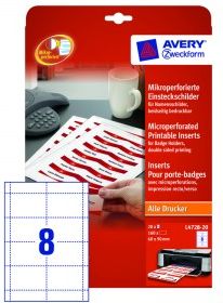 Avery Zweckform Identyfikatory Z Mikroperforacją; A4, 20 Ark./Op., 60 X 90 Mm, Białe, 160Szt., Mikroperforowane