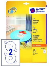 Avery Zweckform Etykiety Na Płyty Cd/Dvd Białe Matowe Classicsize 117 Mm, 2 Etykiety/A4 50 Szt.
